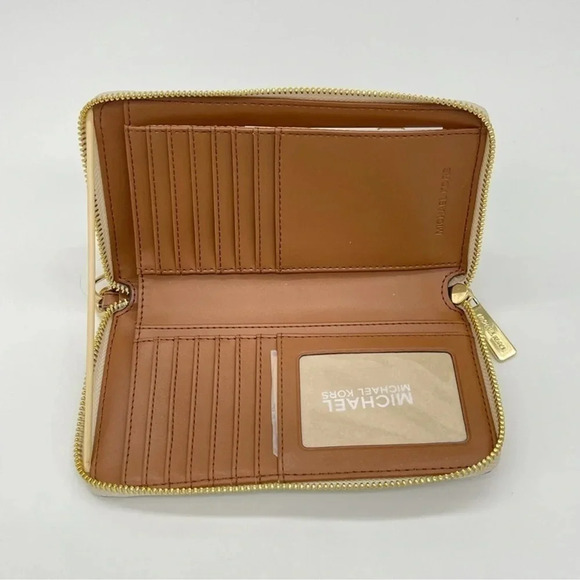 Michael Kors LG Charlotte Tote Bag & Large MF Flat Phone Case Wallet Vanilla - Picture 6 of 13